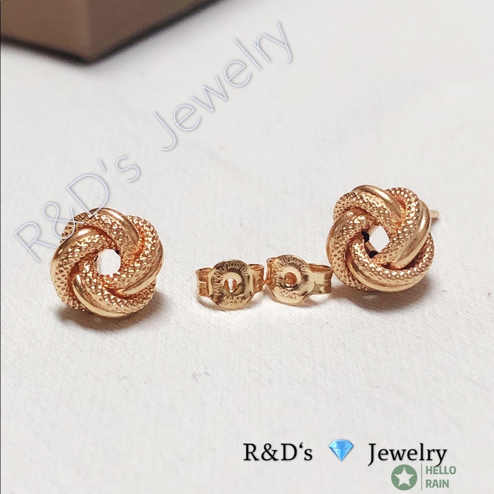 14k Gold Textured Love Stud Earrings